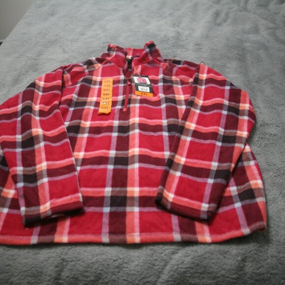 Eddie Bauer Women's Fleece Quarter Zip Pullover, Size XXL, Bright Pink Plaid - Picture 3 of 3